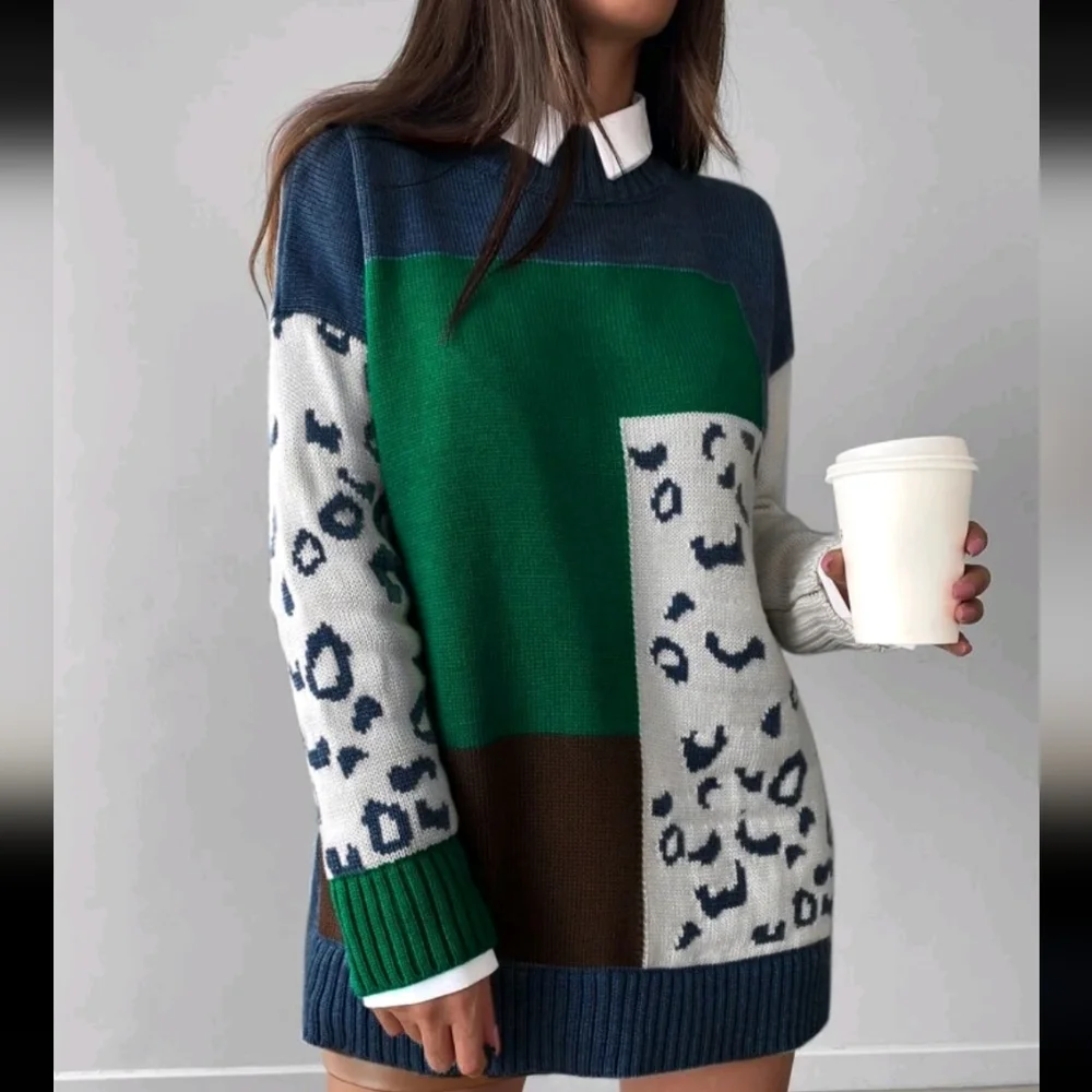 Colorblock Drop Shoulder Sweater Without Shirt - Picture 3 of 4